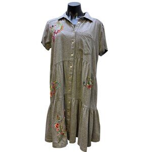 NWT Caite Heather Gray Eliana Embroidered Tiered Button-Up Dress M